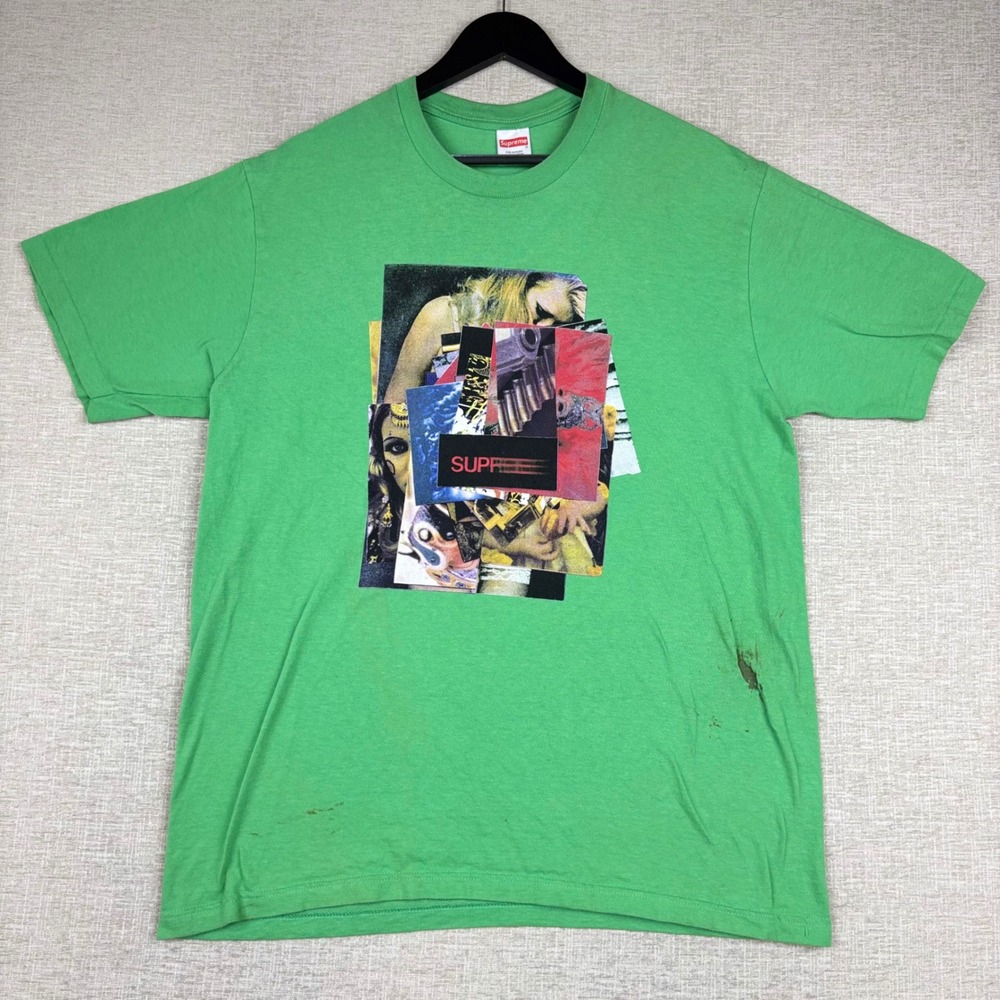 Supreme Stacked Graphic T-Shirt Green Mens Large Short Sleeve Cotton USA Made